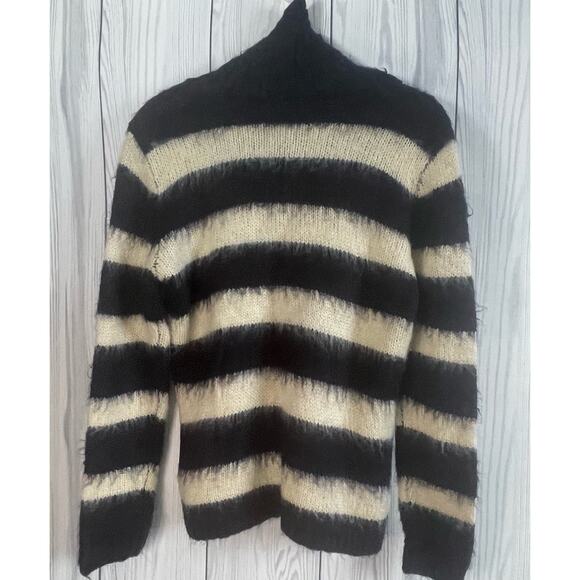 TAROO Wool Blend Cream Navy Turtleneck Striped Sweater Size Medium - Picture 4 of 8